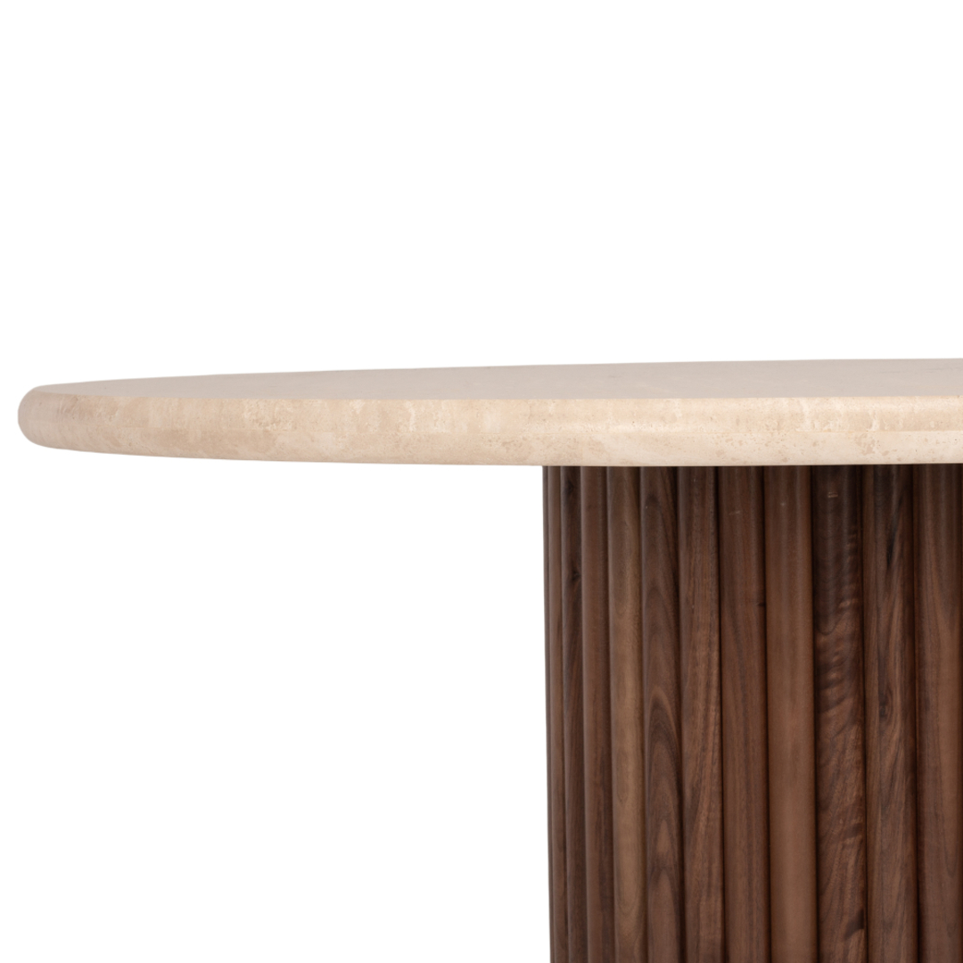 Rho Travertine Top Walnut Base Round Dining Table 120cm image 2